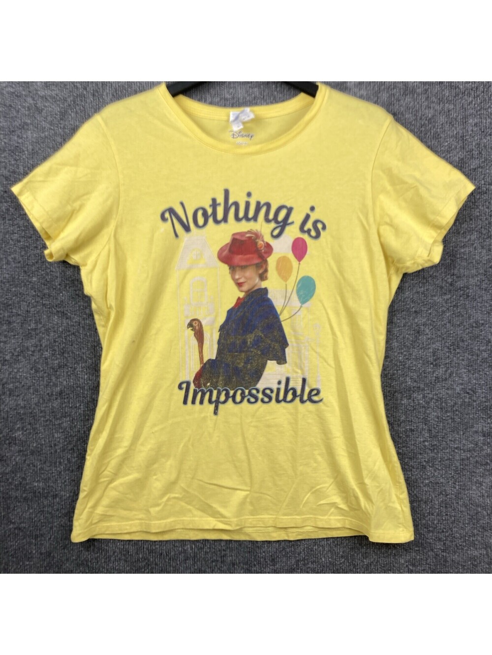 Disney Womens Size Large Yellow Mary Poppins Nothing is Impossible S/S Shirt